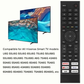 Replacement TV Remote Control ERF3J80H Compatible for Hisense 4K UHD Smart TV 75A6G 70A6G 65A6G 60A6G 55A6G 50A6G 43A6G 55U68G 65U68G 55U6G 50U6G 65U6G 75U6G 50U68G 75U68G with Shortcut Buttons