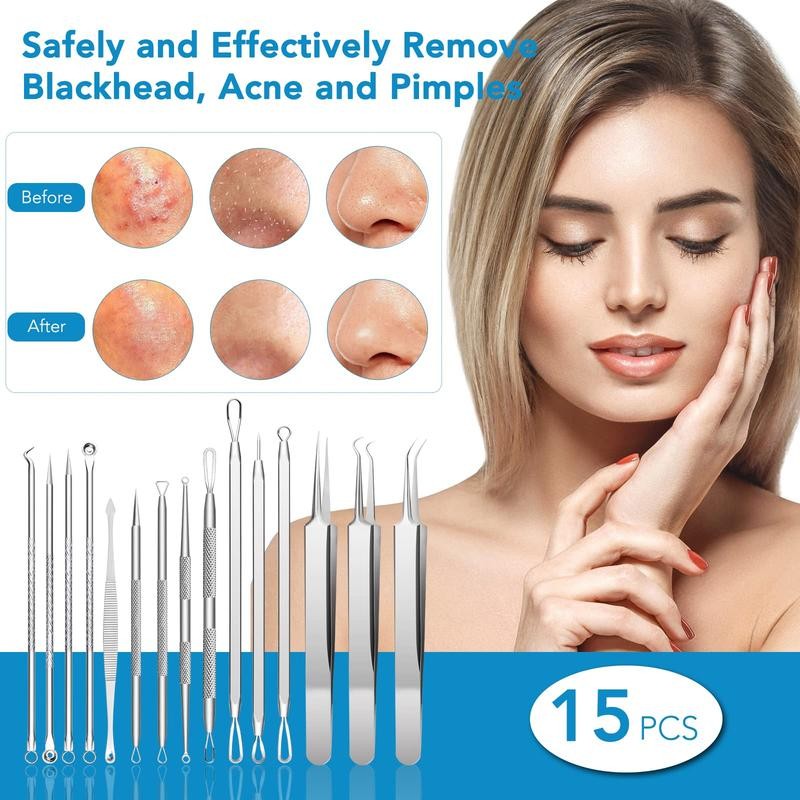 Blackhead Remover Tools, 15 PCS Pimple Popper Tool Kit, Acne