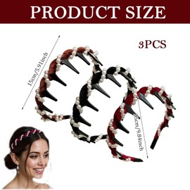 Vintage High Cranium Artificial Pearl Hairband, 3 Pack Wavy Hair Band with Teeth, Reversible Headband for Women, Elegant Pearl Wave Headband for Wedding, Party, Daily Fashion