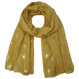 World of Shawls New Ladies Womens Glitter Sparkle Print Scarf Scarves (Dandelion - Mustard)