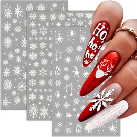 9 Sheets Christmas Snowflake Nail Art Stickers, Winter Romance Nail Decals, White Reindeer 3D Self-Adhesive Nail Sticker, Holiday DIY Manicure Decoration Supplies Accessories for Women Girls
