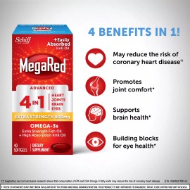 MegaRed Advanced Ultra Strength Omega-3s Fish & Krill Oil Softgels, 900mg, 40 Ct