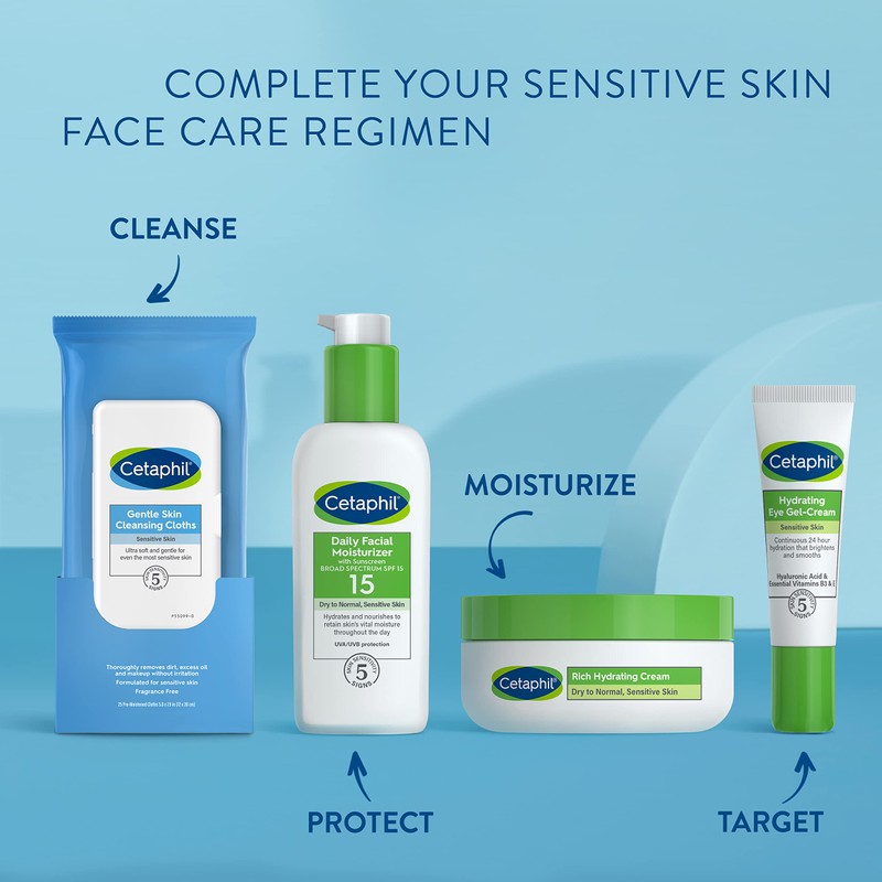 Cetaphil Face and Body Wipes, Gentle Skin Cleansing Cloths, 50