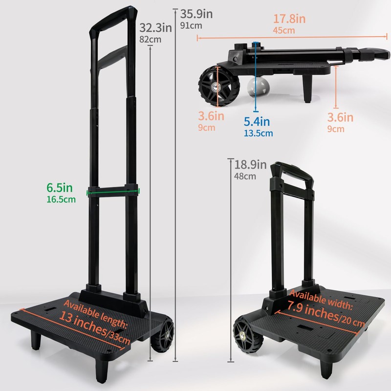 Backpack Cart with Elastic Ropes, Aluminium Alloy Folding Trolley for