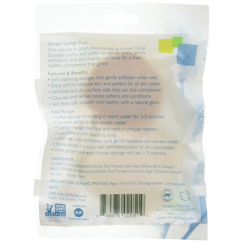Andalou Naturals Clarity Plus Enlightenment Konjac Facial Sponge Duo, 100