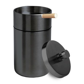 Windshoon Car Ashtray with Lid, Portable Ashtray for Car, Detachable Stainless Steel Smokeless Ash Tray Windproof for car Travel(Black 1-Pack)