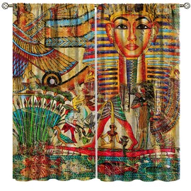 Ancient Egypt Curtains, Egyptian Style Blackout Window Treatments for Living Room, Old Egypt Hieroglyphics Print Afican Pharaoh Theme Drapes 2 Panel Sets, 55x63 Inch