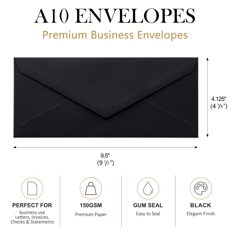 50 Pack #10 Business Envelopes, Black 4.13 x 9.49'' Envelopes