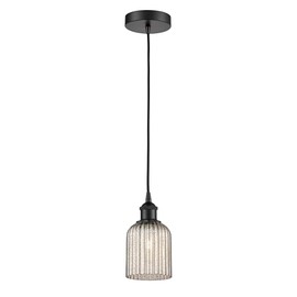 INNOVATIONS LIGHTING Edison - Bridal Veil - 1 Light 5" Cord Hung Mini Pendant - Matte Black Finish - Mercury Shade