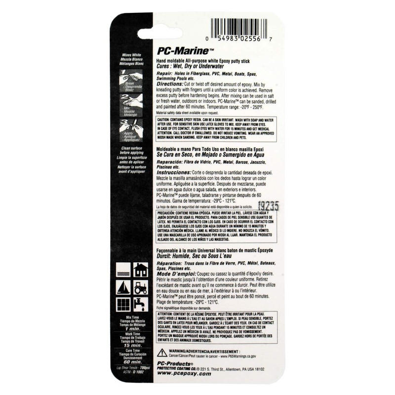 PC Products PC-Marine Epoxy Putty, 2oz Stick, White (25567)