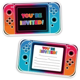 Xinfin 20pcs Video Gaming Party Invitations, Birthday Kids' Party Invitations & Birthday Cards, Boys Gamer Party Decoration for Boys and Girls Gaming Party Decoration Double-Sided