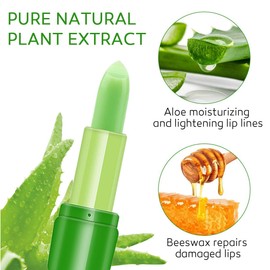 Aloe Vera Lipstick, Long-Lasting, Sweat-Proof, Temperature Change Enhances Shine, Waterproof, Moisturizing Lip Balm, Lip Gloss, Glossy, Shiny, Crystal Jelly Plant-Based Color-Changing friendly Lip