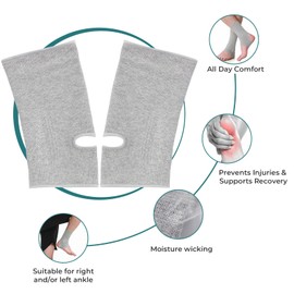 NeoTech Care Ankle Support Sleeve - Open Heel, Light, Elastic & Breathable Knitted Fabric - Medium Compression - For Men, Women, Kids - Right or Left Foot (Gray Color, Size M, 1 Pair)