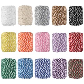 HULISEN Colorful Bakers Twine, 15 Rolls 2mm 3 Strands Cotton String for Cooking, Artworks, DIY Crafts, Plant Hanger and Embellishments, Festive Twine for Gift Wrapping (Each 164 Feet)