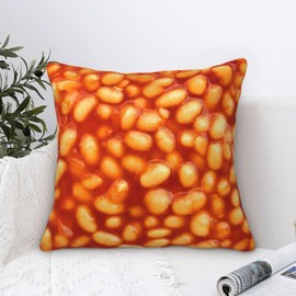 3D Funny Realistic Food Baked Beans Decorative Throw Pillow Covers Soft Velvet Throw Pillowcases Home Decor Living Room Cushion Case for Bed Couch Car 18"X18" Creative Gift