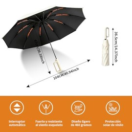 Paraguas Plegable Automático con Hebilla de Anillo, Paraguas de Bolsillo Reforzado, Sombrilla Grande Resistente al Viento, Con 20 Varillas Reflectantes y Protección UV, Para Hombres y Mujeres