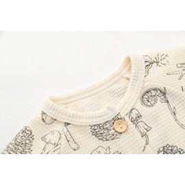 ACESTAR Unisex Baby and Toddler 2 Piece Waffle Knit Pajama Sets Long Sleeve Button Down Pjs Top and Shorts Kids Matching Lounge Set（Various Plants, 110/3-4T）