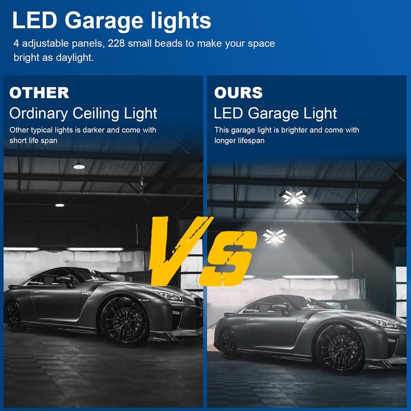 REHAVE Garage Lights Ceiling Led, 12 Panel Plug in Shop