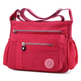 DEEVORCA Shoulder Bags Women's Casual Messenger Bag Fashion Multiple Pockets Nylon Waterproof Lightweight Shoulder Bag Daily Travel Work Shopping Shoulder Bags, Red (red B)