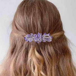 Xduargs Wedding Crystal Rhinestone Hair Clip Vintage Crystal CZ Hair Clips Purple Crystal Barrette Head Clips Sparkle CZ Hair Clip Decorative Amethyst Crystal Headwear Bridal Hair Accessories