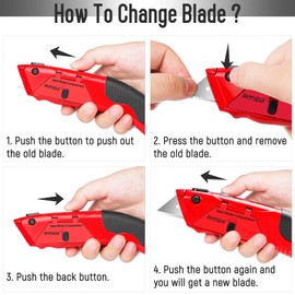 DIYSELF Knife Box Cutter Retractable, Heavy Duty Razor Knife with 4 PCS Sharp Blades, Storage Space in Handle, Utility Knife Retractable for Cutting Cartons, Cardboard, Boxes, Crafts, DIY Projects