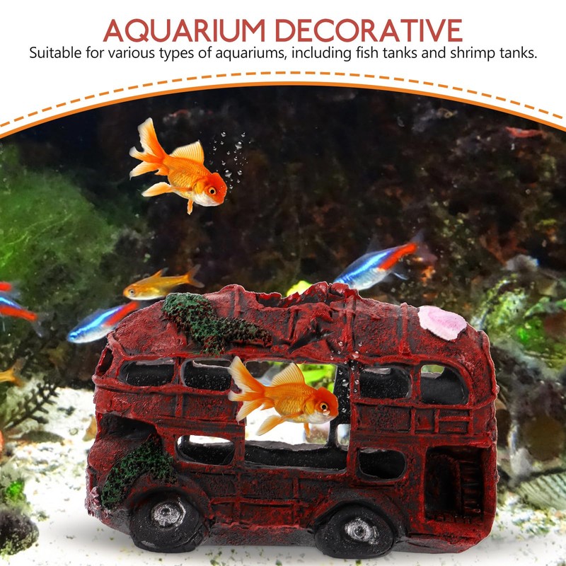 POPETPOP Wreck Car Aquarium Decorations - Resin Wrecked Bus Fish