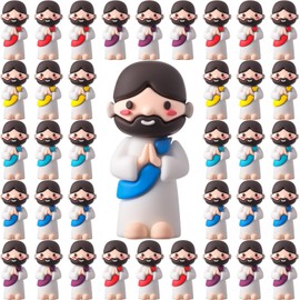 DoubleFill 50 Pcs Little Jesus Figures Religious Party Favors Mini Jesus Figurines in Bulk to Hide and Seek for First Communion Vbs Crafts Sunday School Church Cute Baptism Gift Easter(Praying Style)