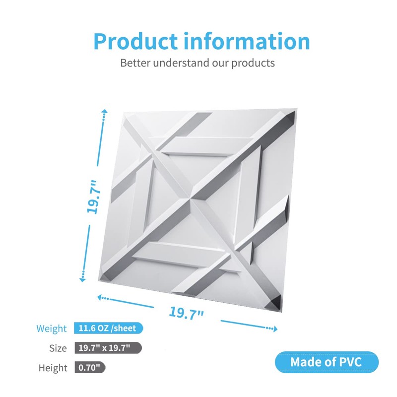 Art3d PVC 3D Wall Panel, Decorative Wall Tile in White