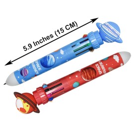 Maydahui 12 PCS Planet 10 in 1 Shuttle Pens Retractable Outer Space Multicolor Ballpoint Pen 10 Ink Colors Cartoon Galaxy Star for Spaceman Astronaut Astrophile School Party Office