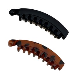 Pack of 2 Banana Hair Clips for Women, Vintage Banana Clip, Non-Slip Banana Clip, High-Quality Banana Clips, Robust Hair Accessories, (Black & Tortoiseshell), Large Clips for Easy Styling