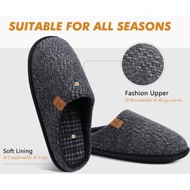 COFACE Mens Cozy Memory Foam Scuff Slippers Casual Slip On Warm House Indoor/Outdoor Shoes Sandal Slippers size 9 Black