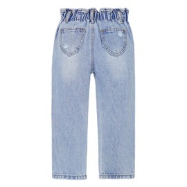 KIDSCOOL SPACE Baby Girls Jeans,3 Buttons Decoration Elastic Waist with D-Ring Denim Pants,Light Blue,9-12 Months