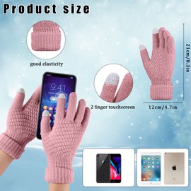 Rayson Winter Gloves Women's Touchscreen Warm Gloves Jacquard Non-Slip Plain Knitted Gloves Suitable for Outdoor Leisure Activities (2 Pairs), Pink and Grey