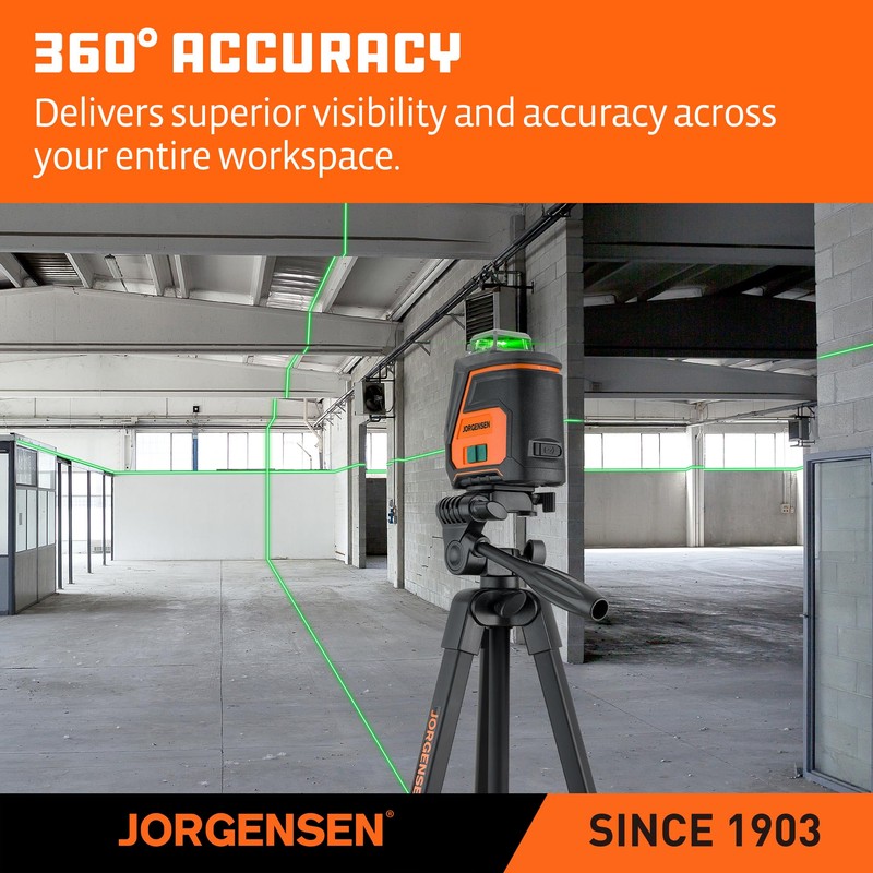 JORGENSEN 360° Laser Level with Tripod, 100 FT Rechargeable Self