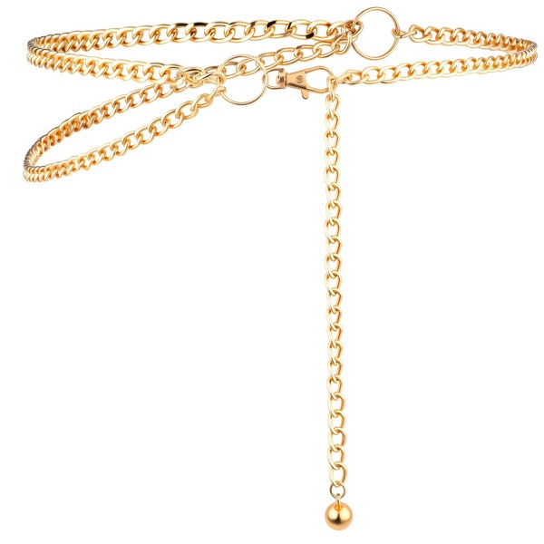 YUXIANLB Women Western Gold Metal Chain Belt Multilayer Adjustable Chunky