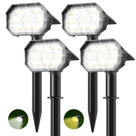 Brightown 4Pack Solar Spot Lights Outdoor [Cool & Warm Light 2-in-1], IP67 Solar Lights Outdoor Waterproof with 1800mAh, Two Mounting Methods Outdoor Solar Lights for Yard, Garden and Pathway