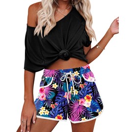 Floral Swim Shorts for Women Swim Trunks Elastic Waistband Tropical Beach Swimsuit Trunks Flower Tropical L