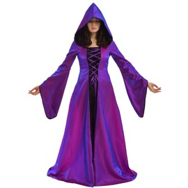 BLESSUME Women Renaissance Lace-up Vintage Hooded Dress Medieval Witch Dress Cosplay Costume Purple