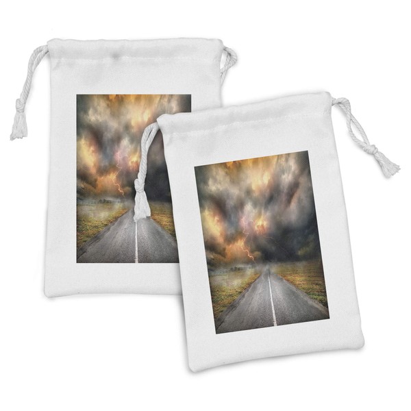 Ambesonne Nature Fabric Pouch Set of 2, Dusty Storm Clouds