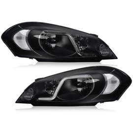 G-PLUS LED Headlights Assembly Compatible with Chevy Monte Carlo 2006 2007/Chevy Impala 2006-2013/Chevy Impala Limited 2014-2016 DRL Bumper Corner Headlamp Smoky lens Black Housing Clear Reflector