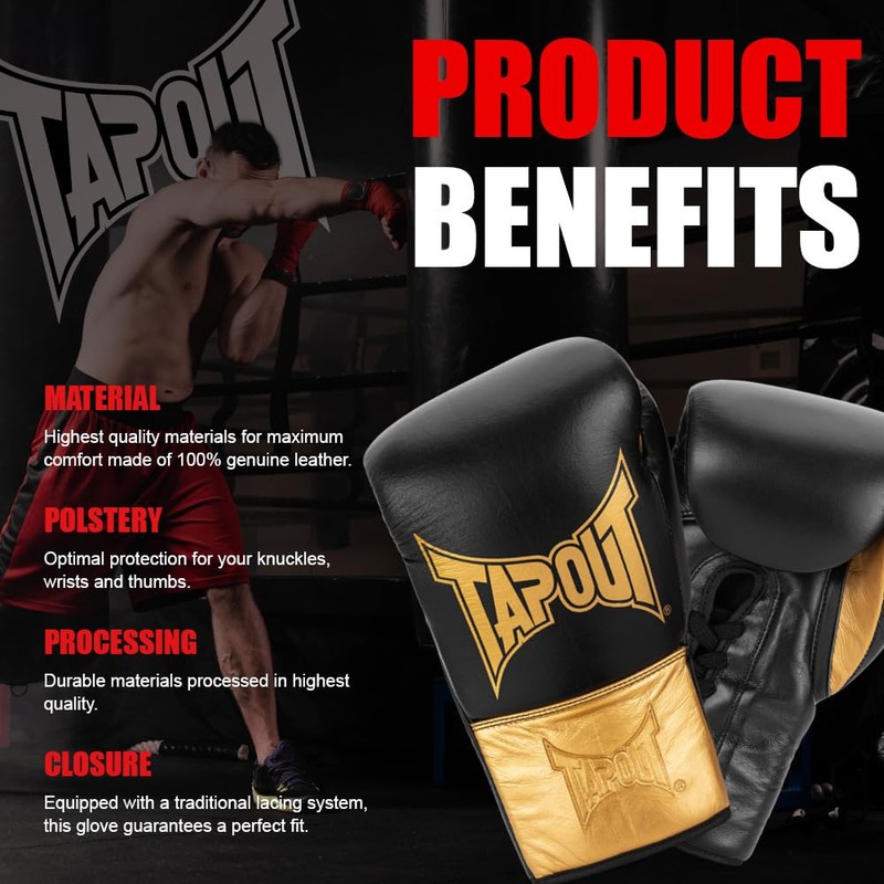 Tapout Lockhart 960011 Leather Boxing Gloves 08 oz R Black