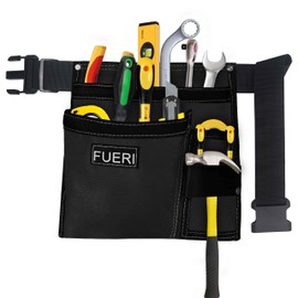 FUERI Tool Belt Bag Pouch 10 Pocket Men Nylon Tools Belts Pouches for Construction Carpenter Electrician Framing Welding Ironwork Adjustable Single Side - Black
