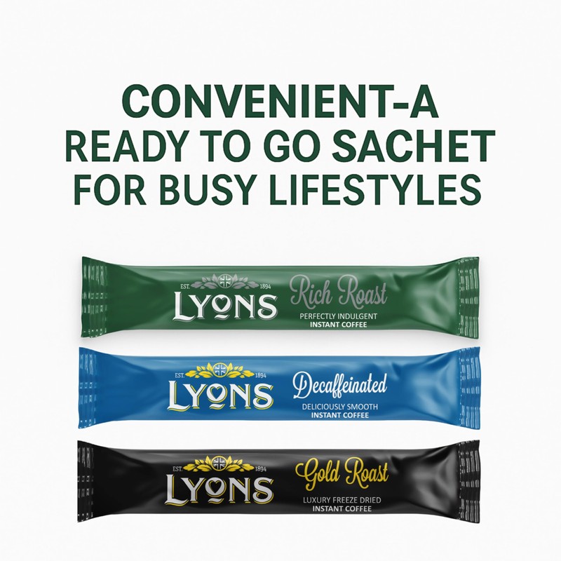250pcs Lyons Individual Decaffeinated Instant Coffee Sachets - 1.5g Decaf