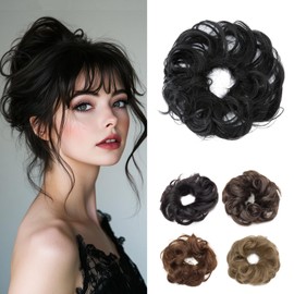 Rich Choices Messy Bun Hair Piece Real Human Hair Tousled Updo Remy Hair Bun Ponytail Scrunchies Curly Donut Bun Hair Extensions #1 Jet Black