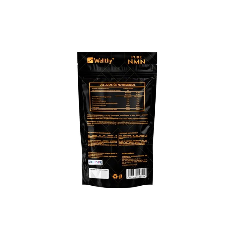 Wellthy Pure NMN 500mg 180 Cápsulas. 100% Puro, b-nicotinamide mononucleotide