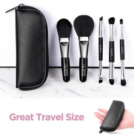 Brush Master 브러시 마스터 트래블 메이크업 브러시 세트 파우치, 5PCS 더블 엔드 휴대용 미니 화장 브러시 키트 파운데이션, 아이섀도, 립, 블러셔 메이크업 브러시 프로페셔널(블랙) [Black] Brush Master Travel Makeup Brush Set Pouch, 5PCS Double Ended Portable Mini Makeup Brush Kit for Foundation, Eyeshadow, Lip, Blush Profes