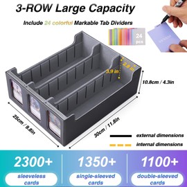 Venssu Card Storage Box for Trading Cards with Card Supporters, 2300+ MTG Deck Box with 24 Colorful Divider Tabs, Trading Card Storage with Viewing Windows Fits for Magic Game(Black and Grey)