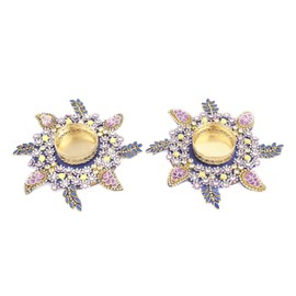 Set of 2 Decorative Mat Aasan Rangoli with T-Light candle Holder Stand for Festival Christmas Decorations Made up of Golden Embrodaries for new year Gifting Idea Home Decor(Size:-5")(Blue)