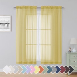 Simplebrand Yellow Sheer Curtains 63 Inch Length 2 Panels, Rod Pocket Solid Color Window Sheer Curtain Panels, Elegant Curtains & Drapes for Living Room, Bedroom 2 Panels (42" W x 63" L)