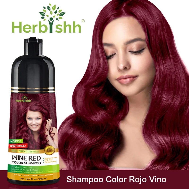 Shampoo Tinte Cubre Canas Rojo Vino Herbishh 500ml